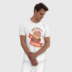 Пижама хлопковая мужская Hot Coffee, цвет: белый — фото 2