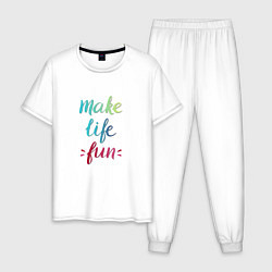 Пижама хлопковая мужская Make life fun, цвет: белый