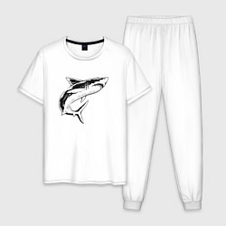 Пижама хлопковая мужская Акула, цвет: белый