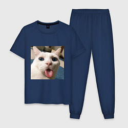 Пижама хлопковая мужская Мем про кота, цвет: тёмно-синий