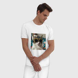 Пижама хлопковая мужская Мем про кота, цвет: белый — фото 2