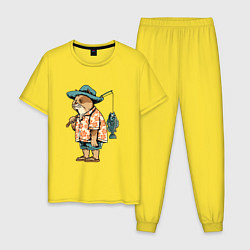 Пижама хлопковая мужская Кот рыбак, цвет: желтый