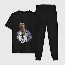 Пижама хлопковая мужская Cristiano Ronaldo Manchester United Portugal, цвет: черный