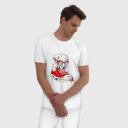 Пижама хлопковая мужская Щенок и кеды, цвет: белый — фото 2