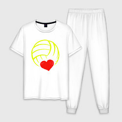 Пижама хлопковая мужская Volleyball Heart, цвет: белый