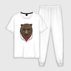 Пижама хлопковая мужская Крутой Медведь в очках, цвет: белый