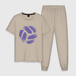 Пижама хлопковая мужская Мяч - Волейбол, цвет: миндальный