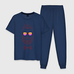 Пижама хлопковая мужская Барбер, цвет: тёмно-синий