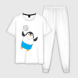Пижама хлопковая мужская Волейбол - Пингвин, цвет: белый