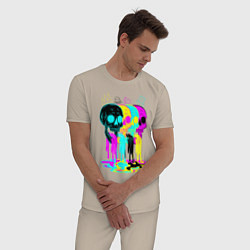 Пижама хлопковая мужская 4 ЧЕРЕПА SKULLS NEON, цвет: миндальный — фото 2