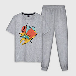 Пижама хлопковая мужская Кот-супер герой, цвет: меланж