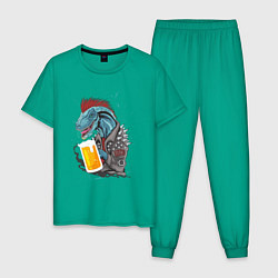 Пижама хлопковая мужская Пивозавр - Гранж, цвет: зеленый