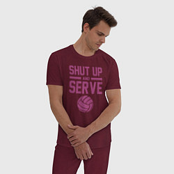 Пижама хлопковая мужская Shut Up And Serve, цвет: меланж-бордовый — фото 2