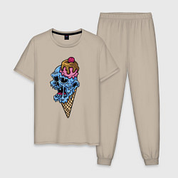Пижама хлопковая мужская Horror ice cream, цвет: миндальный