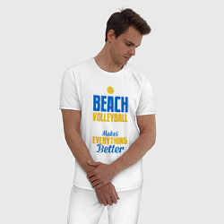 Пижама хлопковая мужская Пляжный волейбол, цвет: белый — фото 2
