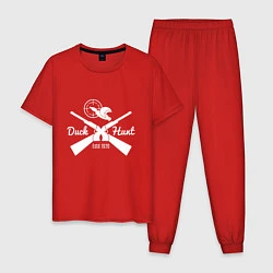 Пижама хлопковая мужская Охота на уток, цвет: красный