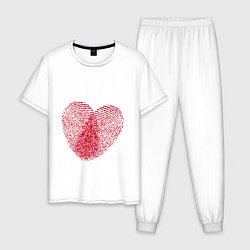 Пижама хлопковая мужская Отпечаток на сердце, цвет: белый