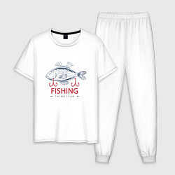 Пижама хлопковая мужская Лучший рыболовный клуб, цвет: белый