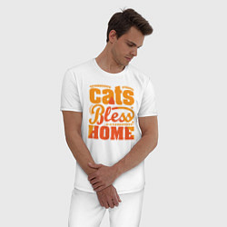 Пижама хлопковая мужская Cats bless home, цвет: белый — фото 2