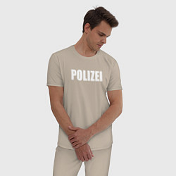 Пижама хлопковая мужская POLIZEI Полиция Надпись Белая, цвет: миндальный — фото 2