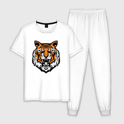 Пижама хлопковая мужская Голова тигра, цвет: белый