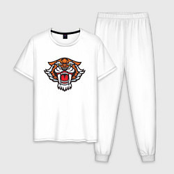 Пижама хлопковая мужская Саблезубый Тигр, цвет: белый