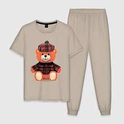 Пижама хлопковая мужская Медвежонок шотландец, цвет: миндальный