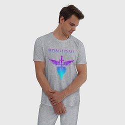 Пижама хлопковая мужская BON JOVI NEON LOGO HEART, цвет: меланж — фото 2