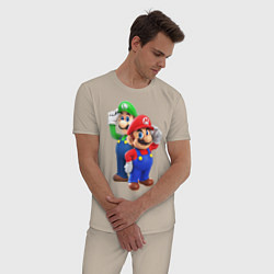 Пижама хлопковая мужская Mario Bros, цвет: миндальный — фото 2