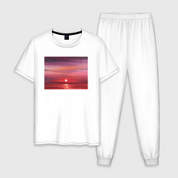 Пижама хлопковая мужская Сочный закат на море, цвет: белый