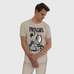 Пижама хлопковая мужская Fuck cars, цвет: миндальный — фото 2