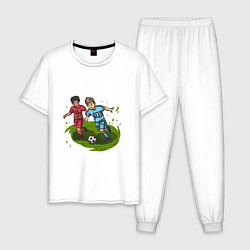 Пижама хлопковая мужская Маленькие футболисты, цвет: белый