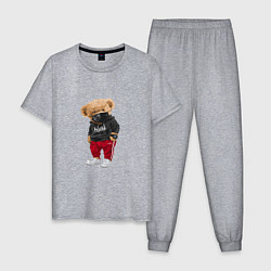 Пижама хлопковая мужская Крутой медвежонок в спортивках, цвет: меланж