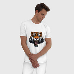 Пижама хлопковая мужская Scary Tiger, цвет: белый — фото 2