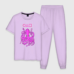 Пижама хлопковая мужская Кальмар с лого, цвет: лаванда