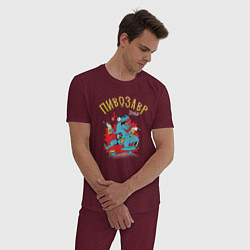 Пижама хлопковая мужская Пивозавр Зомби, цвет: меланж-бордовый — фото 2