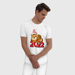 Пижама хлопковая мужская Тигр Новый год 2022, цвет: белый — фото 2