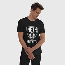 Пижама хлопковая мужская Бруклин Нетс логотип, цвет: черный — фото 2