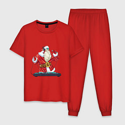 Пижама хлопковая мужская Санта музыкант, цвет: красный