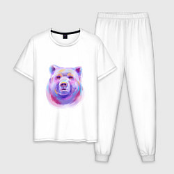 Пижама хлопковая мужская Неоновый медведь, цвет: белый