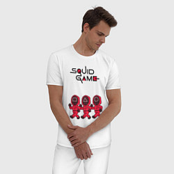Пижама хлопковая мужская Игра в кальмара: шагающие охранники, цвет: белый — фото 2