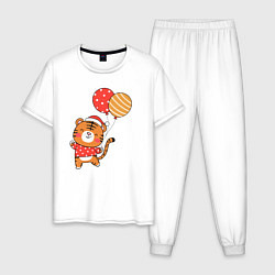 Пижама хлопковая мужская Тигренок с шариками, цвет: белый