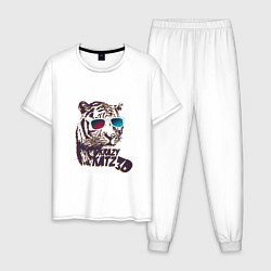 Пижама хлопковая мужская ТриД тигр, цвет: белый