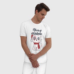 Пижама хлопковая мужская Christmas Cat, цвет: белый — фото 2
