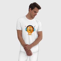 Пижама хлопковая мужская Тигренок в наушниках, цвет: белый — фото 2
