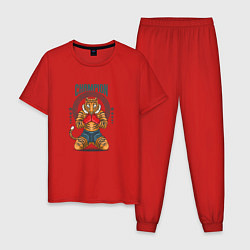 Пижама хлопковая мужская Тигр боксер чемпион, цвет: красный