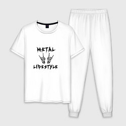 Пижама хлопковая мужская Металлика Metallica рок, цвет: белый