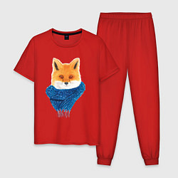 Пижама хлопковая мужская Лиса акварель, цвет: красный