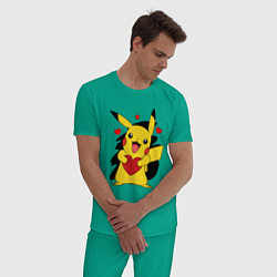Пижама хлопковая мужская ПИКАЧУ И СЕРДЕЧКО POKENON PIKACHU LOVE, цвет: зеленый — фото 2