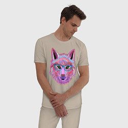 Пижама хлопковая мужская Neon fox in glass, цвет: миндальный — фото 2